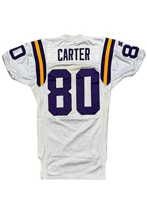 1995 Cris Carter Minnesota Vikings Game-Used & Autographed Jersey (Photo of Him Signing)