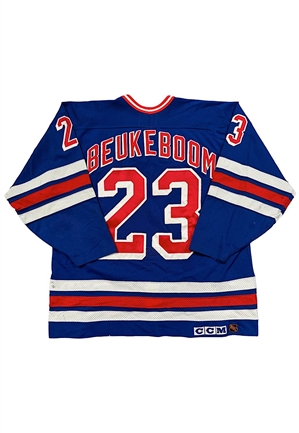 1992 Jeff Beukeboom NY Rangers Stanley Cup Playoffs Game-Used Jersey (Photo-Matched To Multiple Games • Team Repairs)