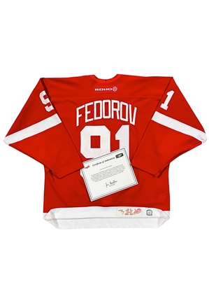 2001-02 Sergei Fedorov Detroit Red Wings Game-Used Jersey (Photo-Matched • Team LOA • Stanley Cup Season)