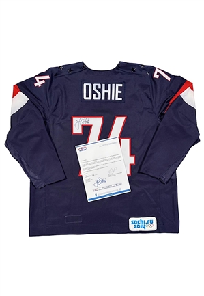 2/15/2014 T.J. Oshie USA Olympic Epic Shootout Winning Game-Used & Autographed Jersey (Photo-Matched • MeiGray & USA Hockey)