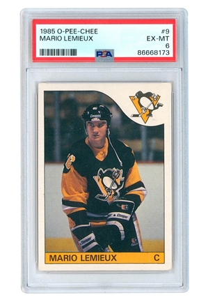 1985 O-Pee-Chee Mario LeMieux Pittsburgh Penguins #9 Rookie Card (PSA 6)