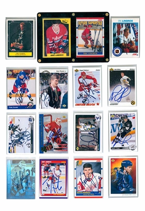 Upper Deck Autographed Hockey Card Lot Including Lindros, Hull, Fedorov, Belfour, Gilmour, Primeau & Others(16)
