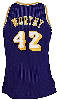 1991-1992 James Worthy Los Angeles Lakers Game-Used & Autographed Road Jersey (JSA)