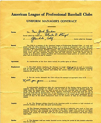 1957-1958 Casey Stengel NY Yankees Signed Contract (JSA)