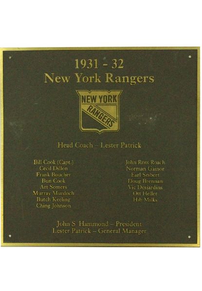 NY Rangers 1931-32 Team Roster Plaque (8"x8") (Brown with Gold Text and Border) (Rangers locker room)
