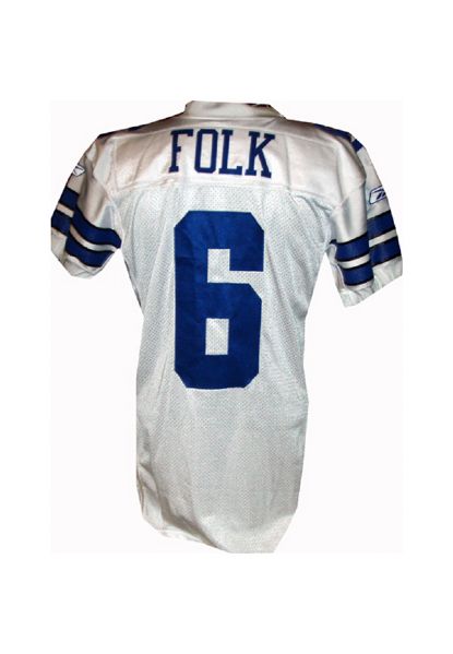 Nick Folk #6 Cowboys Game Issued White Jersey (Size 48) (Tagged 2007) (Steiner Sports COA)
