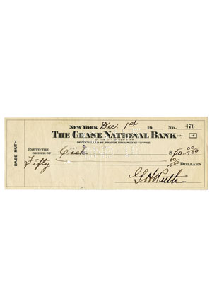 Exceptional 1945 Babe Ruth Double-Signed Personal Check ($50 Cash • Full JSA)
