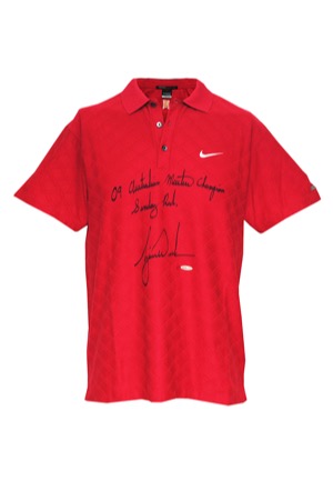 11/15/2009 Tiger Woods Australian Masters Tournament-Worn & Autographed Polo Shirt (JSA • UDA • Signature "Sunday" Red • Photomatch)