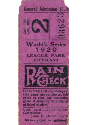 1920 Cleveland Indians vs. Brooklyn Dodgers World Series Game 2 Ticket Stub