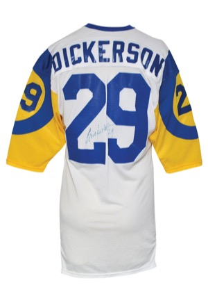 9/13/1987 Eric Dickerson Los Angeles Rams Game-Used & Twice-Autographed Road Jersey (JSA • Videomatch • 152 All-Purpose Yards • Numerous Repairs)