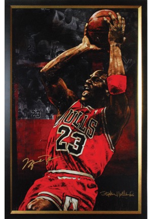 Framed Michael Jordan Autographed "Slam Dunk" Collectors Edition Stephen Holland Giclee Canvas Print (JSA • UDA • 2 of 10)