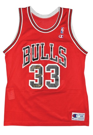 Scottie Pippen Chicago Bulls Autographed Replica Road Jersey with "HOF 10" & "6x Champs" Inscriptions (JSA)