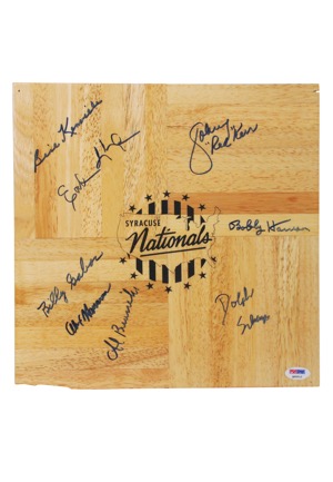 Syracuse Nationals Team-Signed Floorboard with Johnny "Red" Kerr and Dolph Schayes (JSA • PSA/DNA)