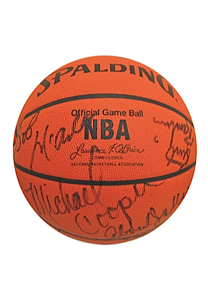 1983-84 Los Angeles Lakers Team-Signed Basketball Including Kareem Abdul-Jabbar, Ervin "Magic" Johnson & James Worthy (JSA • NBA Finals Season)