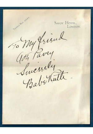 High-Grade Babe Ruth Autographed Note On Hotel Stationary (Full JSA LOA)