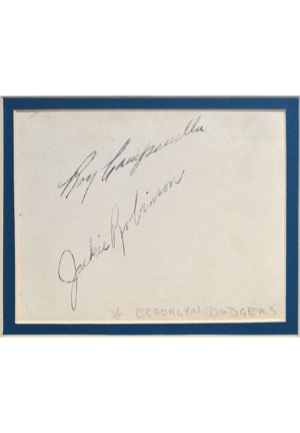 Rare Jackie Robinson & Roy Campanella Autographed Cut Display (JSA • Pre-Accident Campanella)