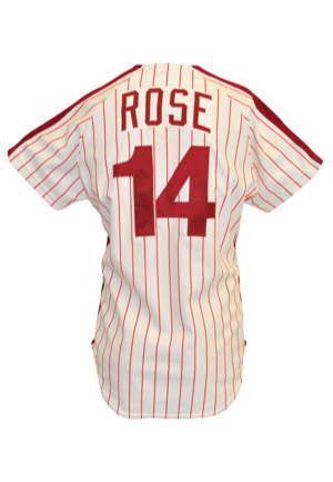 1979 Pete Rose Philadelphia Phillies Game-Used & Autographed Pinstripe Home Uniform (2)(JSA • Photo-Matched • Roses First Phillies Shirt Ever Issued)