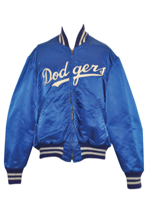 Late 1960s Los Angeles Dodgers Player-Worn Dugout Satin Jacket With Attribution To Don Drysdale