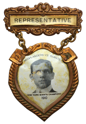 1910 Christy Mathewson Highlanders vs. Giants NYC Inter-League "Manhattan Championship" Pinback ID Badge (Photo From 1910 Team Sheet)