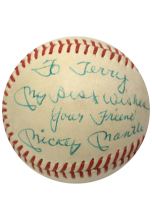 Mickey Mantle Single-Signed Reach OAL Baseball With Inscription (JSA)