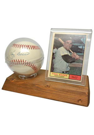 New York Yankees Single-Signed Autographed Baseballs — 10/8/1956 Don Larsen & Yogi Berra With Encapsulated Topps 425 Card (2)(JSA)