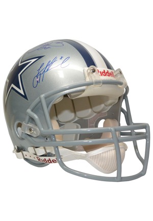 Troy Aikman, Emmitt Smith & Michael Irvin Dallas Cowboys Autographed Helmet (JSA • Steiner Sports COA)