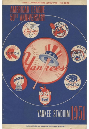 1951 New York Yankees American League 50th Anniversary Official Game Program