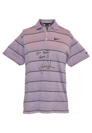 4/10/2010 Tiger Woods The Masters Tournament-Worn & Autographed Round 3 Saturday Polo (PSA/DNA • Upper Deck COA • Photo-Matched)