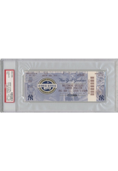 Encapsulated 9/11/2009 New York Yankees Full Game Ticket (PSA/DNA Graded Authentic • Jeter Passes Gehrig as Yankees Hits Leader • Championship Season)