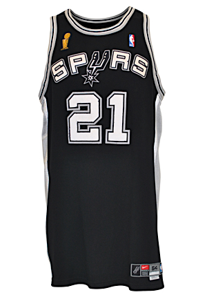 2002-03 Tim Duncan San Antonio Spurs NBA Playoffs Game-Used & Autographed Road Jersey (JSA • Photo-Matched To Confrence Finals + SI Cover • Prepped For Finals • Championship & League MVP Season)
