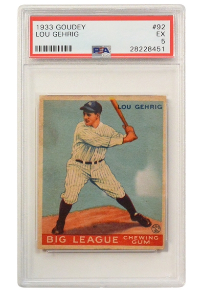 1933 Goudey Lou Gehrig #92 Baseball Card (PSA Graded EX5)