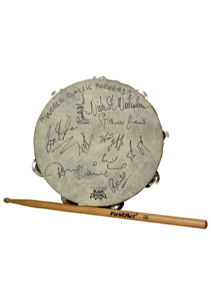 "World Classic Rockers" Played & Autographed Tambourine Including Nick St. Nicholas & Rosilee & Used Drumstick (2)(JSA)