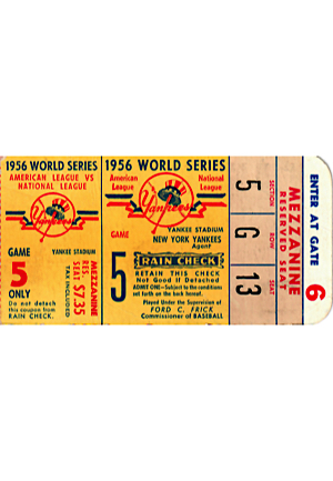 1956 World Series Game Five Ticket Stub (From Don Larsens Perfect Game)