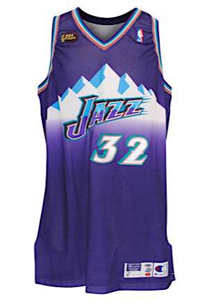 1998 Karl Malone Utah Jazz NBA Finals Game-Used Road Jersey (Equipment Manager LOA • Graded A10)