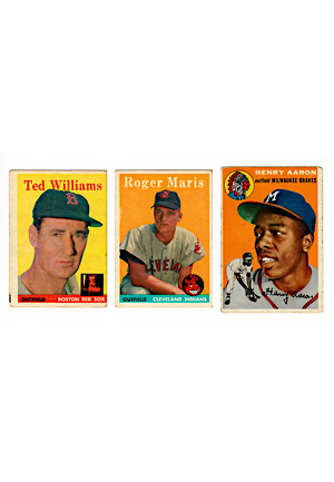 1954 Topps Hank Aaron #128 & 1958 Topps Ted Williams #1 & Roger Maris #47 (3)