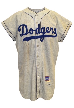 1957 Carl Furillo Brooklyn Dodgers Game-Used Road Flannel Jersey (Graded 9 • Sourced From Dodgers Personnel In 57 • Very Rare)