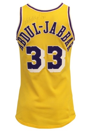 Late 1970s Kareem Abdul-Jabbar LA Lakers Game-Used & Autographed Home Jersey (Full JSA • Graded 10 With Fantastic Use • Rare Early Laker Example)