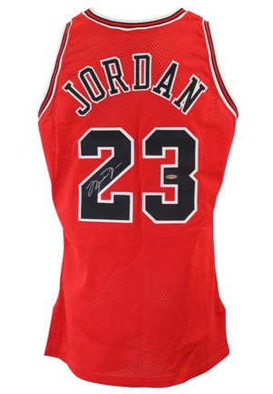 1996-97 Michael Jordan Chicago Bulls Autographed Pro Cut Road Jersey (JSA • UDA Hologram & Box)