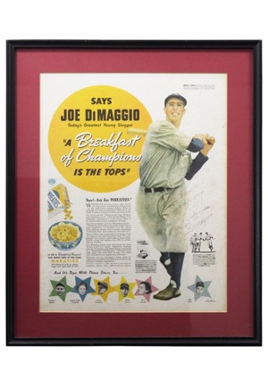 Joe DiMaggio Single-Signed & Inscribed Framed "Wheaties" Advertisement Piece (JSA & PSA/DNA LOAs)