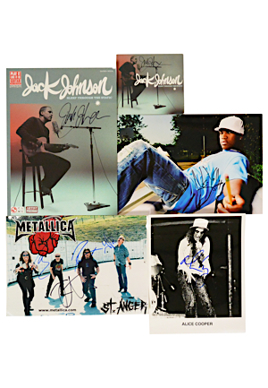 Autographed Full Color Photos Of Metallica, Alice Cooper, NeYo & Jack Johnson Autographed Magazine & CD (5)(JSA)