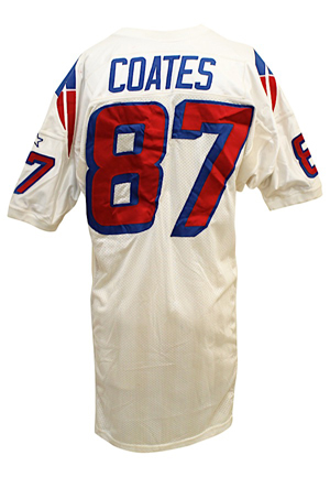 1997 Ben Coates New England Patriots Game-Used White Jersey (Repairs • Team Stamp • Graded 10)
