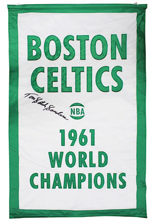 1961 Sach Sanders Boston Celtics Single-Signed Large World Championship Banner (JSA)