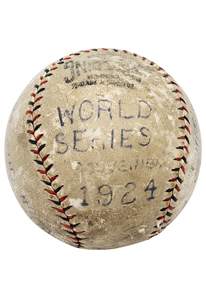 1924 World Series Inscribed Game-Used Batting Practice Baseball