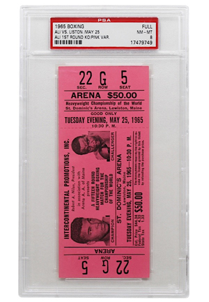 1965 Ali vs. Liston Full Fight Tickets (4)(PSA Graded NM-MT 8)
