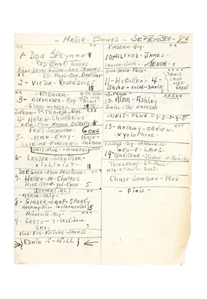 1935 Frank Sinatra "Hoboken Four" Setlist from Major Bowes Amateur Hour