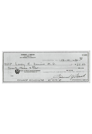 1990 Sam Snead Autographed Personal Check (PSA/DNA Graded GEM MT 10)