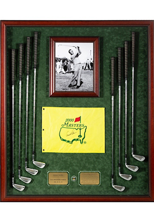 1980s Arnold Palmer Match-Used Set of Irons & Autographed Masters Flag (Palmer Enterprises Licensing Partner LOA)