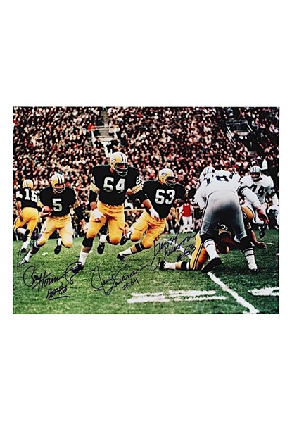 Bart Starr, Jerry Kremer, Paul Hornung & Fuzzy Thurston Green Bay Packers Multi-Signed Large Format "The Sweep" Color Photo (JSA • Photo Of Kramer Signing) 