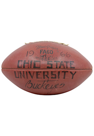 High Grade 1966 Ohio State Buckeyes Team-Signed Football Loaded With Autographs Including Woody Hayes