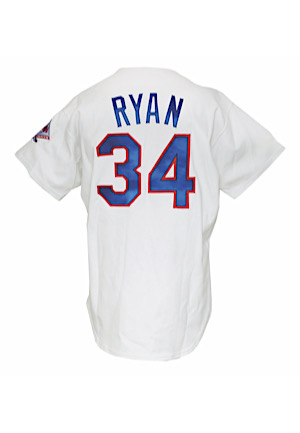 1993 Nolan Ryan Texas Rangers Game-Used & Autographed Home Jersey (Full JSA • Special "2/18" Tagging • Ryan Foundation LOA • Final Season)